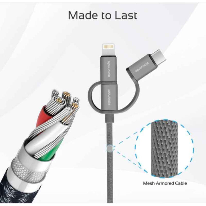 Promate UNILINK‐TRIO2 6in1 Charger Cable 1.2M Grey UNILINK‐TRIO2