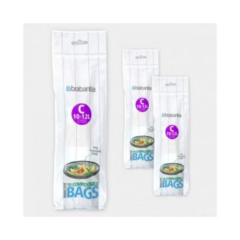 Brabantia Perfect Fit Compostable Bin Liners 10-12 Litre 3 rolls of 10 bags 419782