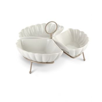 Blumen Serving Dish with Stand 9 Inch 3 Partition BCY2161PFWG