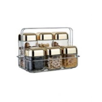 Sinoglass 6 Pieces Soft Cuboid Storage Jar Set With Rack 1001799