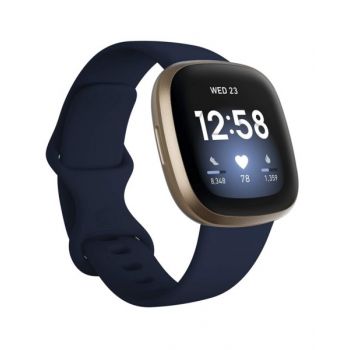Fit Bit Versa 3 Midnight Blue Soft Gold Aluminum Smart Watch FB8039769