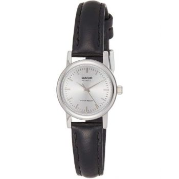 Casio Women's LTP1095E-7A Black Leather Quartz Watch with Silver Dial