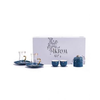 Ikram Arabic Tea And Coffee Set Blue 19 Pcs Set OHET1411