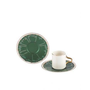 Kufi Turksih Coffee Cup and Saucer Set 12 pcs White and Green OHGY1159