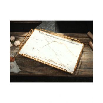 Metal Serving Tray White and Gold OHT2012E