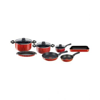 Tefal 10 Piece Non-Stick Tempo Flamme Cooking Set With Glass Lids TFC3079182