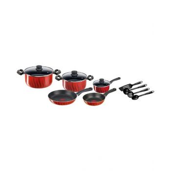 Tefal 12 Piece Non-Stick Tempo Flamme Cooking Set With Glass Lids TFC3079282